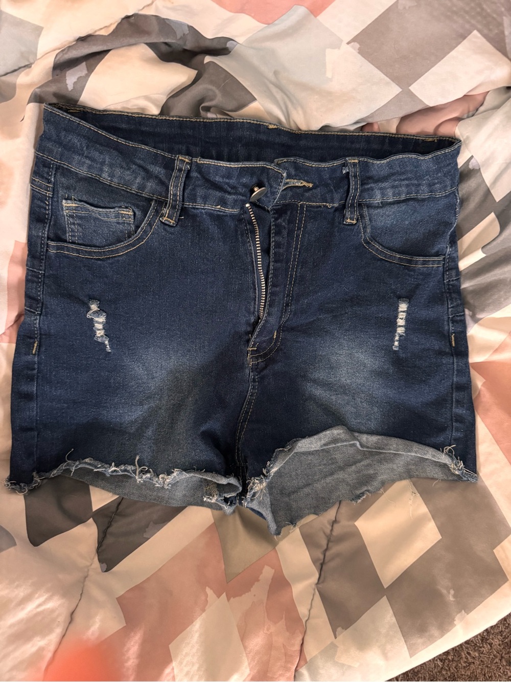 Women's Distressed Dark Blue Denim Shorts